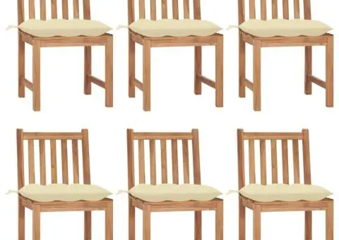 Scaune de grădină cu perne, 6 buc, lemn masiv de tec - 1/5