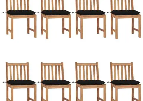 Scaune de grădină cu pernă, 8 buc., lemn masiv de tec - 1/5