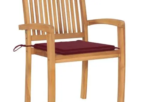 Scaune grădină stivuibile cu perne, 6 buc, lemn masiv tec - 3/5