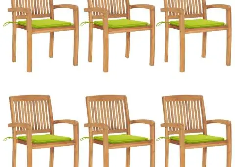 Scaune grădină stivuibile cu perne, 6 buc., lemn masiv de tec - 1/5