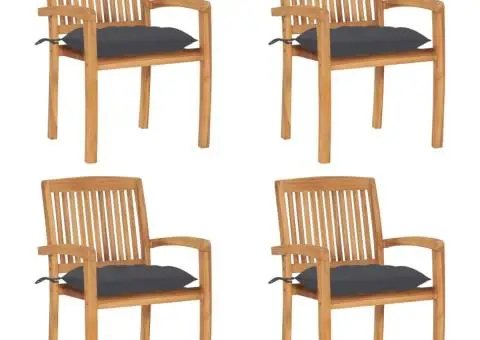 Scaune grădină stivuibile cu perne, 4 buc, lemn masiv tec - 1/5