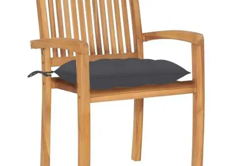 Scaune grădină stivuibile cu perne, 4 buc, lemn masiv tec - 3/5