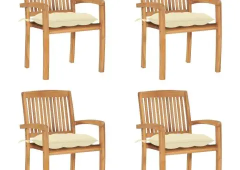 Scaune de grădină stivuibile cu perne, 4 buc., lemn masiv tec - 1/5