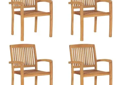 Scaune de grădină stivuibile cu perne, 4 buc., lemn masiv tec - 2/5