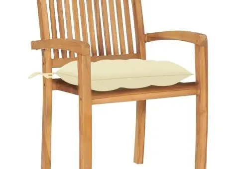 Scaune de grădină stivuibile cu perne, 4 buc., lemn masiv tec - 3/5