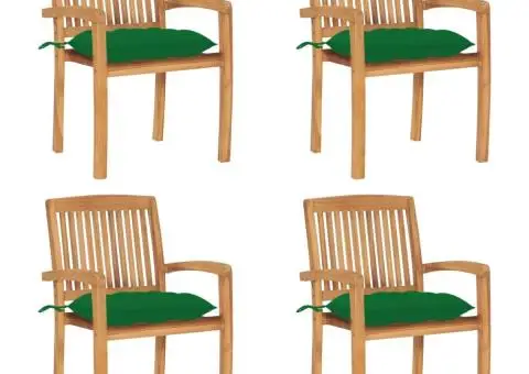 Scaune grădină stivuibile cu perne, 4 buc, lemn masiv tec - 1/5