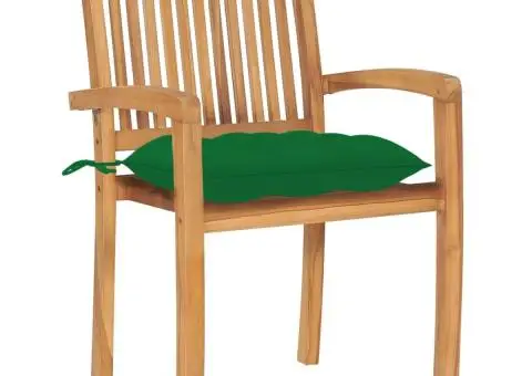 Scaune grădină stivuibile cu perne, 4 buc, lemn masiv tec - 3/5