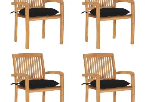 Scaune de grădină stivuibile cu perne, 4 buc., lemn masiv tec - 1/5