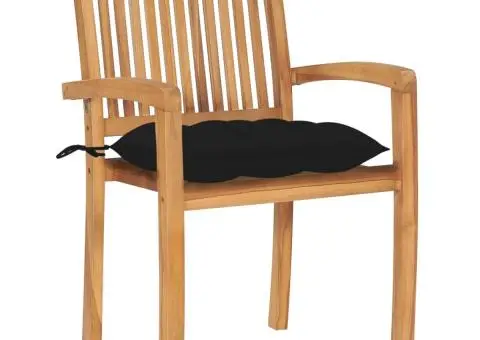 Scaune de grădină stivuibile cu perne, 4 buc., lemn masiv tec - 3/5