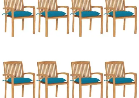 Scaune grădină stivuibile cu perne, 8 buc, lemn masiv tec - 1/5