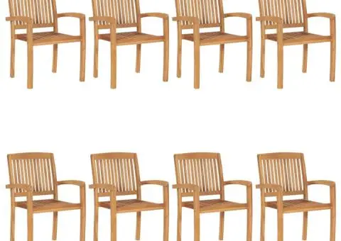 Scaune grădină stivuibile cu perne, 8 buc, lemn masiv tec - 2/5