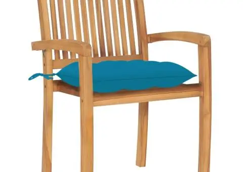 Scaune grădină stivuibile cu perne, 8 buc, lemn masiv tec - 3/5