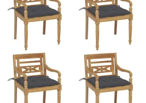 Scaune Batavia cu perne, 4 buc., lemn masiv de tec - 1/5