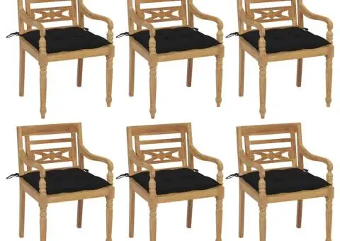 Scaune Batavia cu perne, 6 buc., lemn masiv tec - 1/5