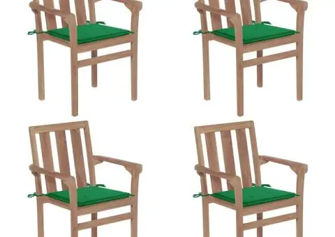 Scaune de grădină stivuibile cu perne, 4 buc., lemn masiv tec - 1/5