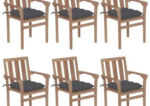 Scaune grădină stivuibile cu perne, 6 buc, lemn masiv tec - 1/5