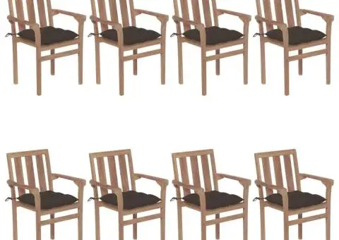 Scaune de grădină stivuibile cu perne, 8 buc., lemn masiv tec - 1/5