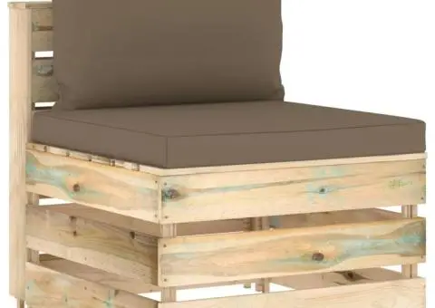 Canapea de mijloc modulară cu perne, verde, lemn impregnat - 1/5