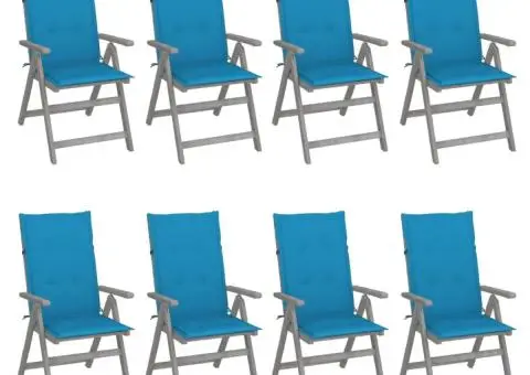 Scaune grădină rabatabile cu perne 8 buc. gri lemn masiv acacia - 1/5