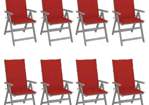 Scaune grădină rabatabile cu perne 8 buc. gri lemn masiv acacia - 1/5