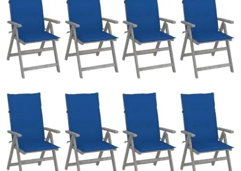 Scaune grădină rabatabile cu perne 8 buc. gri lemn masiv acacia - 1/5