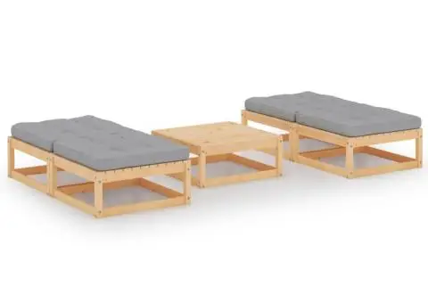 Set mobilier de grădină cu perne, 5 piese, lemn masiv de pin - 1/5