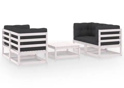 Set mobilier de grădină cu perne, 5 piese, lemn masiv de pin - 2/5