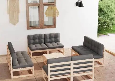 Set mobilier de grădină cu perne, 9 piese, lemn masiv de pin - 1/5