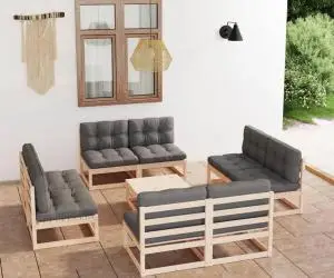 vidaXL Set mobilier de grădină cu perne, 9 piese, lemn masiv de pin
