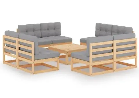 Set mobilier de grădină cu perne, 9 piese, lemn masiv de pin - 2/5