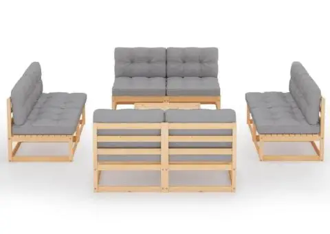 Set mobilier de grădină cu perne, 9 piese, lemn masiv de pin - 3/5