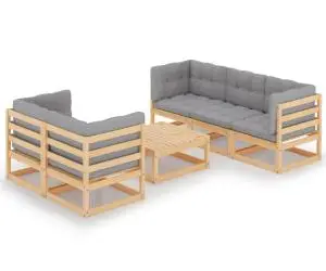 vidaXL Set mobilier de grădină cu perne, 6 piese, lemn masiv de pin