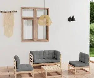 vidaXL Set mobilier de grădină, 5 piese, cu perne, lemn masiv de pin