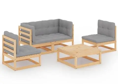 Set mobilier de grădină, 5 piese, cu perne, lemn masiv de pin - 2/5