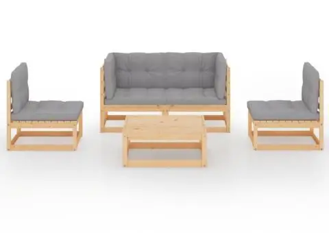 Set mobilier de grădină, 5 piese, cu perne, lemn masiv de pin - 3/5