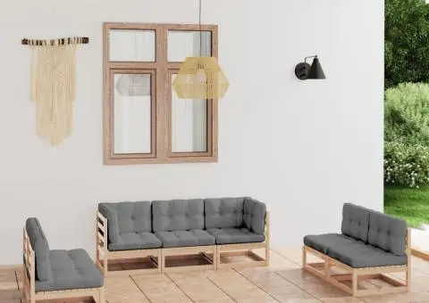 Set mobilier de grădină, 7 piese, cu perne, lemn masiv de pin - 1/5