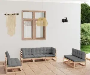 vidaXL Set mobilier de grădină, 7 piese, cu perne, lemn masiv de pin