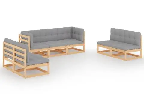 Set mobilier de grădină, 7 piese, cu perne, lemn masiv de pin - 2/5