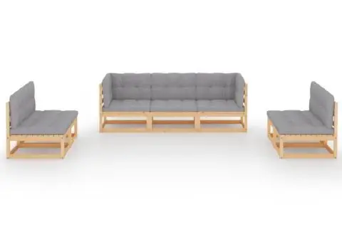 Set mobilier de grădină, 7 piese, cu perne, lemn masiv de pin - 3/5