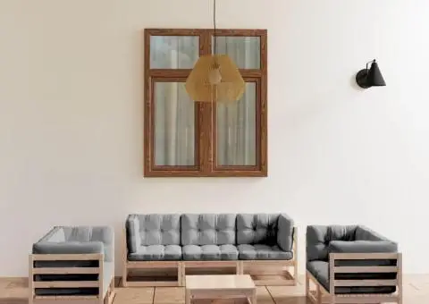 Set mobilier de grădină cu perne, 8 piese, lemn masiv de pin - 1/5