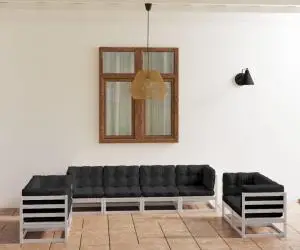 vidaXL Set mobilier de grădină cu perne, 8 piese, lemn masiv de pin