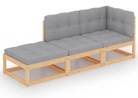 Set mobilier grădină cu perne, 3 piese, lemn masiv de pin - 2/5