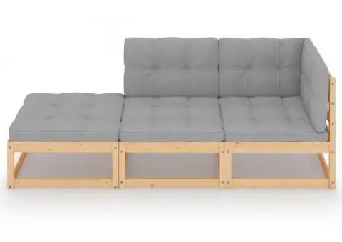Set mobilier grădină cu perne, 3 piese, lemn masiv de pin - 3/5