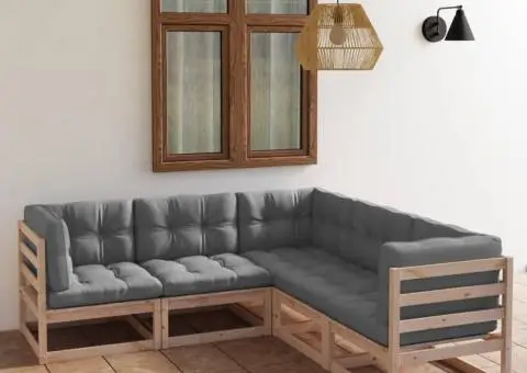 Set mobilier de grădină, 5 piese, cu perne, lemn masiv de pin - 1/5