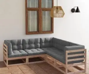 vidaXL Set mobilier de grădină, 5 piese, cu perne, lemn masiv de pin