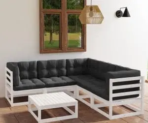 vidaXL Set mobilier de grădină cu perne, 6 piese, lemn masiv de pin