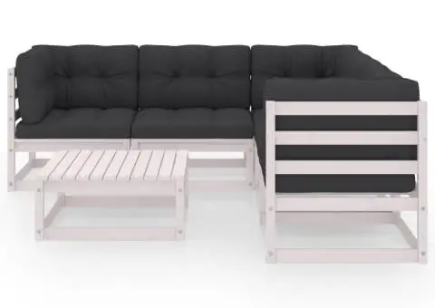 Set mobilier de grădină cu perne, 6 piese, lemn masiv de pin - 3/5