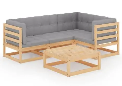 Set mobilier de grădină, 5 piese, cu perne, lemn masiv de pin - 2/5