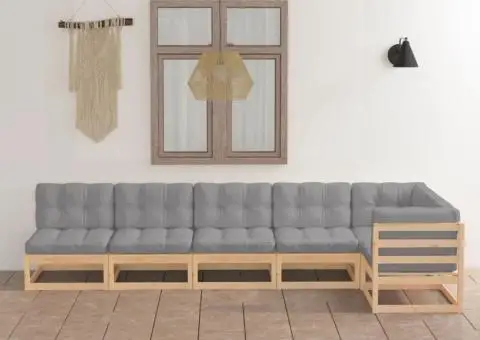 Set mobilier de grădină cu perne, 6 piese, lemn masiv de pin - 1/5