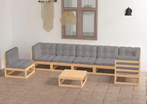 Set mobilier de grădină cu perne, 8 piese, lemn masiv de pin - 1/5